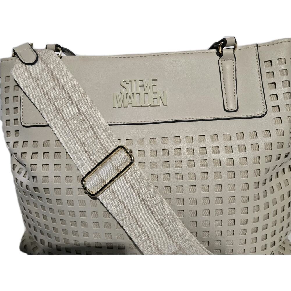 Steve Madden Cut Out Pattern Beige Tote Bag Logo Strap